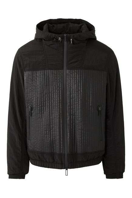 Hooded Quilted Leather Nylon Jacket